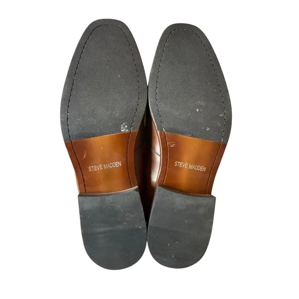 Steve Madden Dalton Penny Loafers Leather Size 10.5 Cognac Brown Old Money